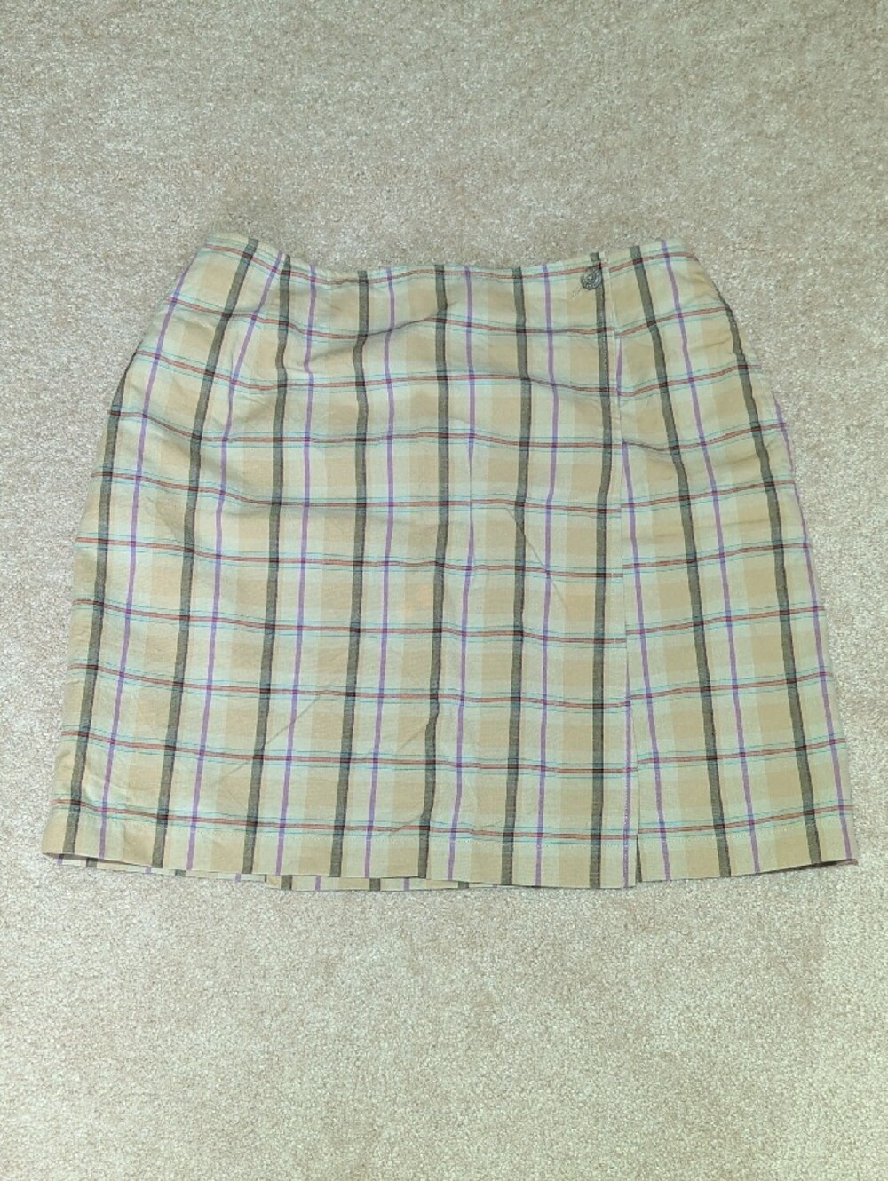 Classic Plaid Women’s Skirt in Beige and Pastel Stripes